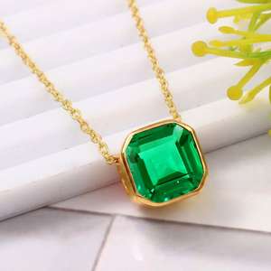 <b>Emerald</b> Asscher Cut <b>Pendant</b> 925 Sterling Silver 14K Gold Plated Engagement Jewelry Gift For Women - Product Image 6