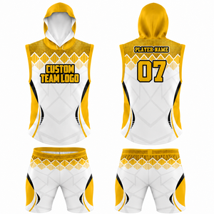 Ensemble short et sweat à capuche sans manches personnalisé par sublimation pour homme – Nom du joueur, numéros d'équipe, motif – Polyester/Coton, séchage rapide, Football - Product Image 5