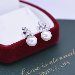 Freshwater 8-9mm White Strong Light Almost Flawless <b>Pearl</b> <b>Earrings</b> with S925 <b>Silver</b> Heart Live Broadcast Supply Crystal Jewelry - Product Image 3