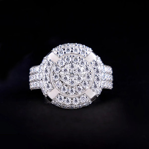 Iced Out Style Round Cut Moissanite Diamond Cluster Engagement <b>Ring</b> Wide <b>Dome</b> Shape Statement Jewelry Hip Hop Trendy Design <b>Ring</b> - Product Image 1