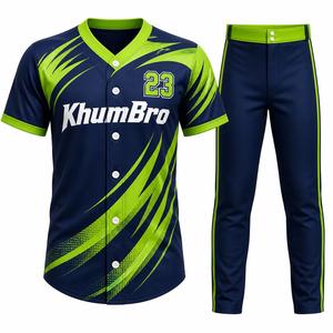 KhumBro Baseball Jersey Set Men's Short Sleeve Moisture Wicking Sublimated Uniform Navy Green <b>Athletic</b> Fit All Seasons - Product Image 2