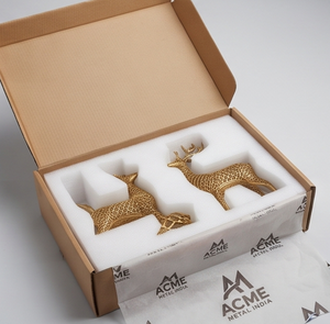 Premium Golden Metal Reindeer <b>Statues</b> Handmade Contemporary Animal Figures Set of 2 Tabletop Accessories - Product Image 6