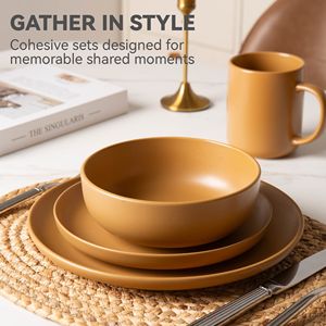 12-Piece Non-Toxic Stoneware <b>Dinnerware</b> <b>Set</b> Microwave & Dishwasher Safe Stackable Bowls and Plates - Product Image 6