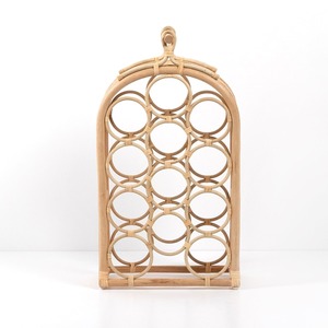 Estante de Almacenamiento de Vino de Mimbre Estilo Boho, Soporte para Botellas de Vidrio, Recortes Redondos, Mueble de Bar para Licores con Asa - Product Image 4