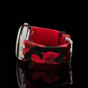 Montre de sport analogique de luxe personnalisée, bracelet de 20 mm, style hip-hop, bicolore, sertie de diamants Moissanite, rouge, tendance - Product Image 5