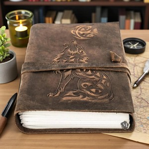 Handbound Wolf Embossed Leather Journal Rustic Travel Notebook with Strap unlined journal for gifts - Product Image 3