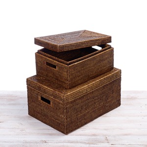 Rattan box organizers <b>lid</b> <b>basket</b> <b>with</b> cut out handles container <b>baskets</b> for clothing storage - Product Image 3