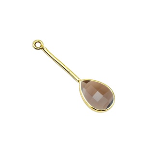 Abalorios facetados en forma de pera de cuarzo ahumado de 28x9 mm para la fabricación de pendientes – Engaste chapado en oro para la creación de joyas DIY - Product Image 1