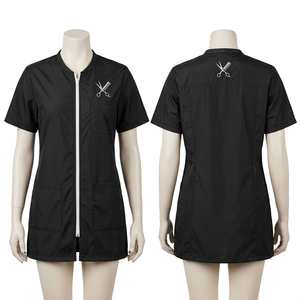 Chaqueta de Barbería para Mujer, 140 GSM, Poliéster Premium, Diseño de Paneles Negros, Cierre de Cremallera, Túnica Bordada con Logotipo Personalizado - Product Image 1