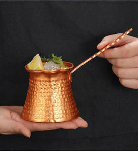 Copper Turkish Coffee Pot Cezve Ibrik With Spoon Traditional Design Hand Hammered Metal Coffee <b>Maker</b> - Product Image 6