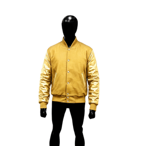 Premium Golden <b>Bomber</b> <b>Varsity</b> <b>Jacket</b> <b>Men's</b> Winter Fashion Outerwear Lightweight Heated Eco-Friendly College Comfort Fit - Product Image 1