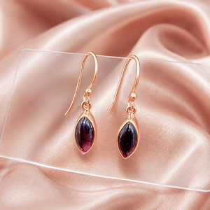 Boucles d'oreilles pendantes en argent sterling 925 avec grenat, faites à la main, en forme de marquise, plaquées or rose et or jaune, cadeau pour femme - Product Image 5