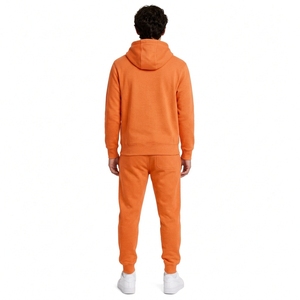 Ensemble de survêtement décontracté pour homme, orange, à capuche, léger, 100 % coton, manches longues, couleur unie, avec logo frontal, coupe classique - Product Image 2