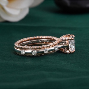 1.51 CT <b>Cushion</b> Cut Lab Grown Natural Diamond Double Band Engagement Ring in 14K Rose Gold with 18K Solid Yellow Gold - Product Image 2