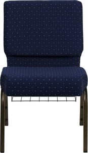 Chaise <span class=keywords><strong>d</strong></span>'église en tissu bleu marine à pois avec porte-livre et structure dorée veinée - Product Image 5