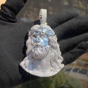 Pendentif Visage de Christ avec Moissanite Hiphop, Diamant Moissanite VVS Impeccable, Breloque Religieuse, Bijou Unisexe pour Chrétiens - Product Image 3