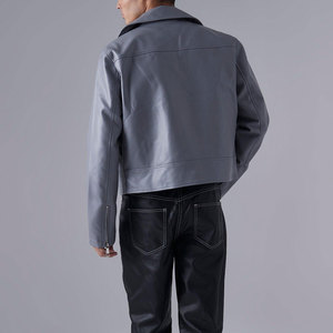 Chaqueta de Moto de Cuero PU para Hombre, Corte Ajustado, Cuello Camisero, Cierre de Cremallera, Manga Regular, Estilo Otoñal, Color Sólido - Product Image 2