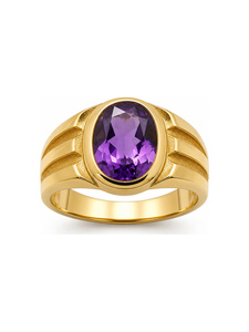 Bague en améthyste naturelle, or jaune 14 carats |   Bague de fiançailles et d'anniversaire de mariage de luxe faite à la main pour homme |   Spirituel - Product Image 1