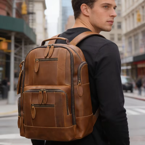 Full Grain Leather Laptop <b>Backpack</b> Waterproof Anti-Theft Travel Bag Vintage <b>Brown</b> Leather Rucksack LBP-0440 - Product Image 2