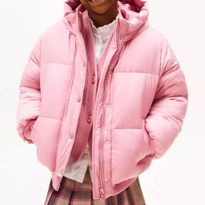 Veste matelassée rose à capuche coupe classique coupe-vent d'hiver unisexe décontractée couleur unie fermeture boutonnée rembourrage épais en polyester - Product Image 3