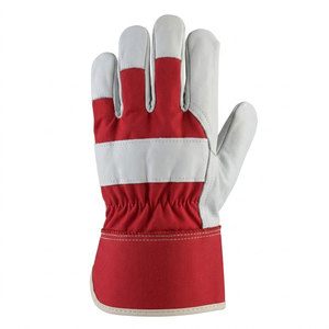 Gants de travail en cuir de vachette grainé de qualité supérieure, résistants à la chaleur, anti-vibrations, dos rouge, doublure en tissu de coton perforé, manchette caoutchoutée de sécurité - Product Image 3