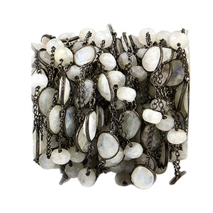 Envoltura de alambre oxidado Arco Iris piedra lunar bisel conector encantos cadena de eslabones hecha a mano para hacer pulsera 10-15MM joyería de piedras preciosas DIY - Product Image 2