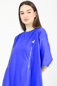 Camiseta Azul Sólida Extra Grande para Mujer, Corte Holgado, Manga Corta, Cuello Redondo, Secado Rápido, Tejido de Punto, 100% Poliéster, Estilo Vestido de Longitud Media - Product Image 2