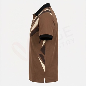 Polo à manches courtes pour homme, imprimé géométrique marron, décontracté, respirant, en coton Oxford, coupe classique - Product Image 3