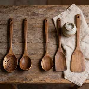Cuillère en bois multifonctionnelle, faite à la main, pour servir, mélanger et cuisiner - Product Image 6