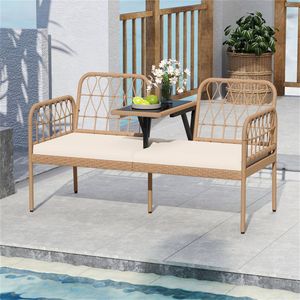 Divanetto da Esterno in Rattan PE per 2 Persone con Tavolino in Vetro Temperato, Capacità di Carico 800 LBS, Arredamento da Esterno in Vimini per Hotel e Patio - Product Image 6