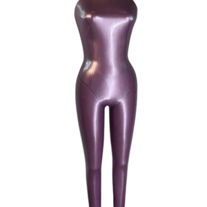 Women's Purple PU Coated Sleeveless High Waist <b>Jumpsuit</b> Solid Color Skinny Fit Butt-Lifting Clubwear Full Length Halter Neck - Product Image 3