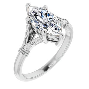 Anillo de compromiso único para ella, inspirado en el estilo vintage, de oro blanco macizo de 10K con moissanita incolora de corte marquesa de 1.5 quilates. - Product Image 3