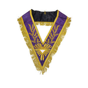 Tablier maçonnique carré fait main avec broderie violette et dorée et bordure à franges, fabriqué au Pakistan, tabliers de régalia maçonniques - Product Image 2