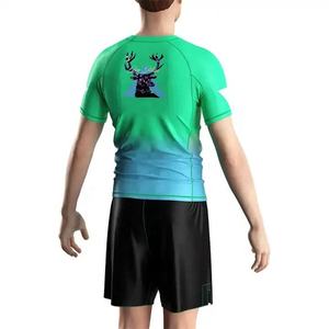 Professional Men BJJ Rashguard Short Sleeve MMA Compression Shirt Gradient Jiu Jitsu Training Wear Breathable <b>Surfing</b> Rash Guard - Product Image 4