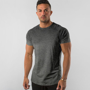 High Quality Polyester/Cotton Jersey Breathable <b>Curved</b> <b>Hem</b> Sports <b>T</b>-<b>Shirt</b> for <b>Men's</b> Bodybuilding Fitness Slim Fitted - Product Image 5