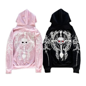 เสื้อมีฮู้ดสำหรับผู้ชายสีดำเสื้อมีฮู้ดแฟชั่นใหม่แนวสตรีทฮิปฮอปซักด้วยกรดเสื้อสวมหัวพิมพ์ลายประดับพลอยเทียมขนาดใหญ่พิเศษสีดำสำหรับใส่ออกแดด - Product Image 3