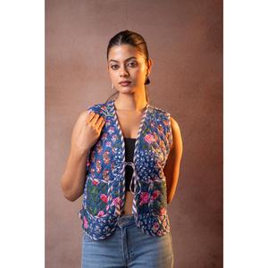 Arts <b>Quilted</b> Knitted Short Floral Patchwork Sleeveless Vest V-Neck <b>Single</b> Breasted Cotton Block Printed Spring Women's Jacket - Product Image 6