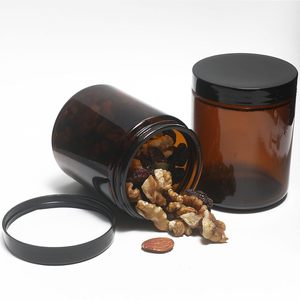 Frasco de Vidrio Ámbar de 250 ml (8 oz) para Velas, Recto, Vacío, para Decoración del Hogar, Envase Navideño con Tapa - Product Image 6