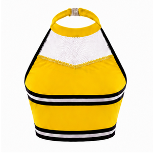 Haut court de cheerleading sans manches jaune, blanc et noir pour femmes et filles – Idéal pour l'entraînement sportif et les uniformes d'équipe - Product Image 2