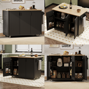 51\" Fluted Kitchen Island Drop Leaf Farmhouse Accent Rolling Kitchen Cart Internal Storage Rack Targeted Audience Kitchen - Product Image 5