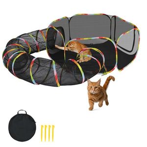 Portable Outdoor Cat Enclosure Tunnel Indoor/Outdoor Play Tent for Cats Rabbits Small Pets Includes Pet Exercise Wheels Tubes - Product Image 1