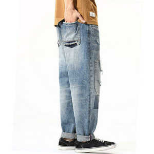 Pantalones Vaqueros de Mezclilla con Parches de Diseño Personalizado para Hombre, Corte Holgado, Estilo Desgastado, Pierna Recta, en Oferta - Product Image 2