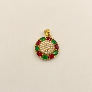 Juego de Collar y Pendientes de Perlas con Piedras Rojas y Esmeralda, Chapado en Oro de 22K, Joyería Nupcial, Precio al por Mayor - Product Image 2