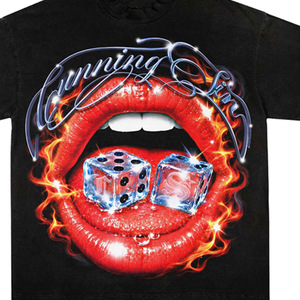 <b>Men's</b> Black 100% Cotton Formal T-Shirt with Red Lips and Dice Print Short Sleeve <b>Turtleneck</b> Regular Fit - Product Image 5