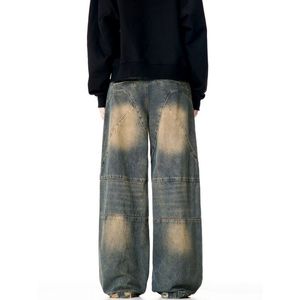 TITAN TREAD WEAR Jeans de mezclilla para hombre de cintura alta, pierna ancha, desgastados, con dobladillo deshilachado, de algodón ecológico, lavado a la piedra, casual, con cierre de botón - Product Image 2