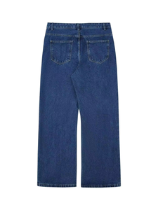 Jeans en denim indigo pour homme, coupe large, coupe bootcut, délavé, style vintage streetwear, fabricant OEM ODM - Product Image 3