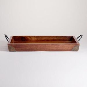 Elegante bandeja rectangular de madera de mango con acabado duradero y asas resistentes, perfecta para servir comida y bebidas a los invitados con estilo. - Product Image 3