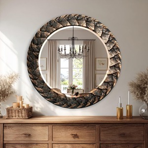 <b>Pinecone</b> Scale Round Handmade Crystal Glass Wall Mirror REHMAN CRAFT - Product Image 1