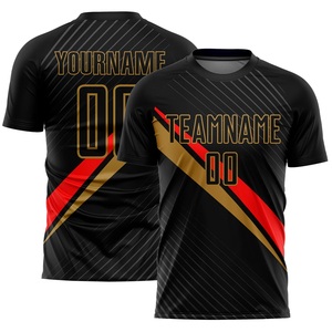Conjunto de Camiseta de Fútbol Sublimada Personalizada para Hombre, Negra, Roja y Dorada, Cuello Redondo, Manga Corta, Absorbe la Humedad, para Todas las Temporadas, Uniforme de Equipo para Adultos - Product Image 2