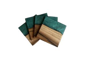 Sous-verres carrés en résine époxy et bois de haute qualité avec support, épaisseur 1 cm/10 mm - Product Image 4